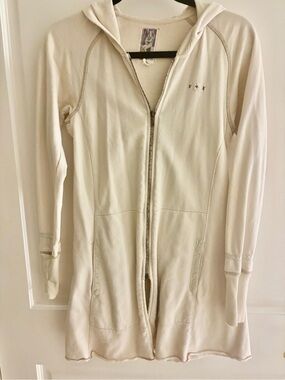 Burning Torch Light Cream Hooded Zip-Front Long Jacket